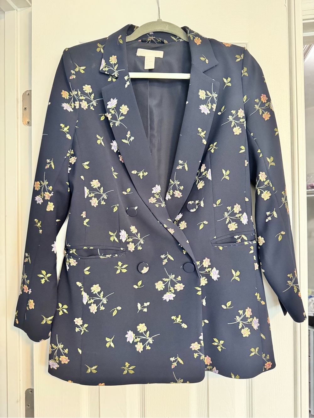 H&M Navy Floral Double-Breasted Blazer